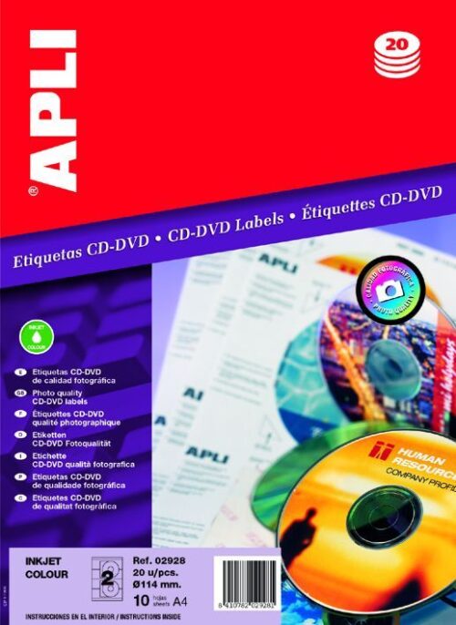 Boite de 50 étiquettes adhésives feuille à feuille Apli pour CD