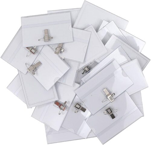 Lot de 50 Porte Badges DELI avec pinces bretelles 54x90 mm portrait Lot de 50 Porte Badges DELI avec pinces bretelles 54x90 mm portrait