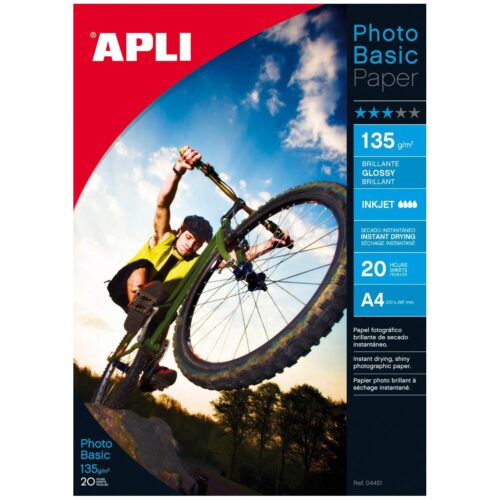 Papier photo Super brillant  APLI Jet d'encre  A4 135g/m²  pochette de 10 Feuilles