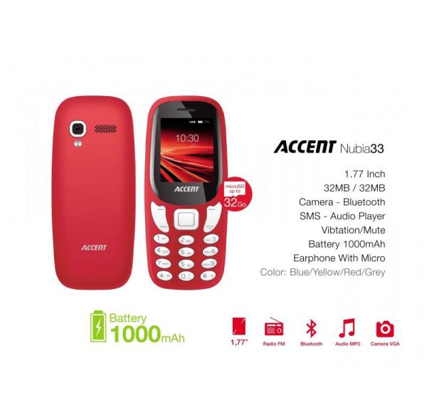 Téléphone Portable ACCENT NUBIA 33 tanger, maroc.