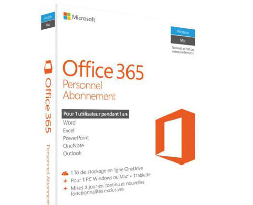 Microsoft Office 365 Personnel Licence d'abonnement 1 an pour un 1 PC ou Mac+1 tablette (QQ2-00890)
